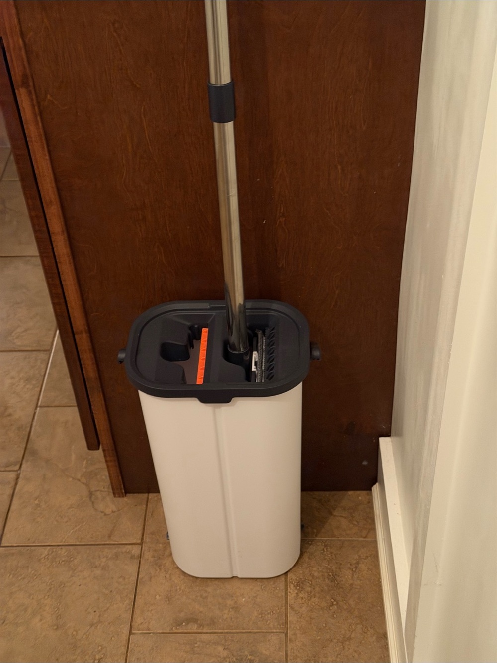 Compact White & Gray Mop Bucket with Built-In Compartments